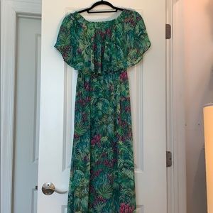 Show Me Your Mumu tropical print off the shoulder